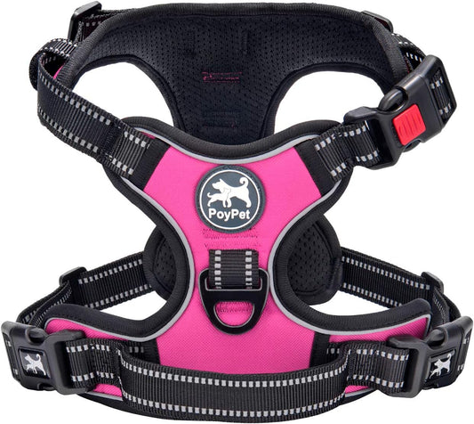 No Pull Dog Harness, No Choke Front Clip Dog Reflective Harness, Adjustable Soft Padded Pet Vest with Easy Control Handle for Small to Large Dogs(Pink,L)