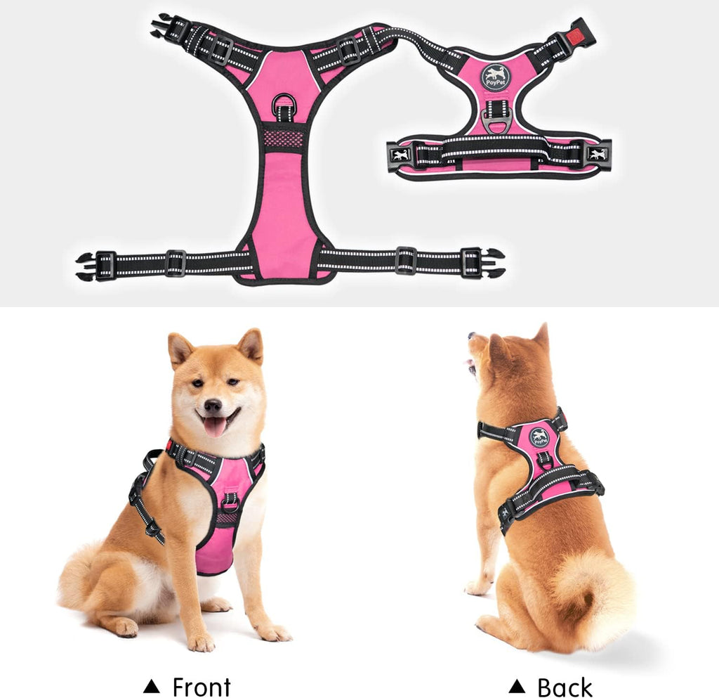 No Pull Dog Harness, No Choke Front Clip Dog Reflective Harness, Adjustable Soft Padded Pet Vest with Easy Control Handle for Small to Large Dogs(Pink,L)